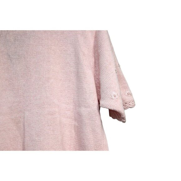 Vintage Cardigan Sweater Size L. Pink Embroidered Beaded Floral Knit - Picture 12 of 13